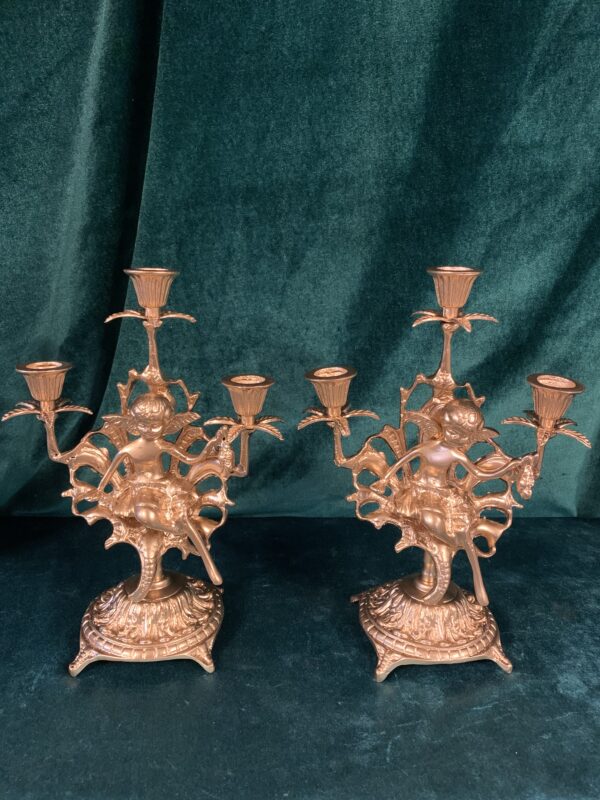 PAREJA DE ANTIGUOS CANDELABROS DE BRONCE TRES LUCES