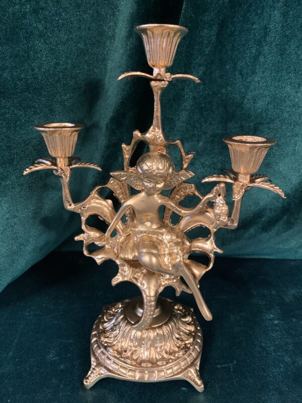 PAREJA DE ANTIGUOS CANDELABROS DE BRONCE TRES LUCES - Imagen 9