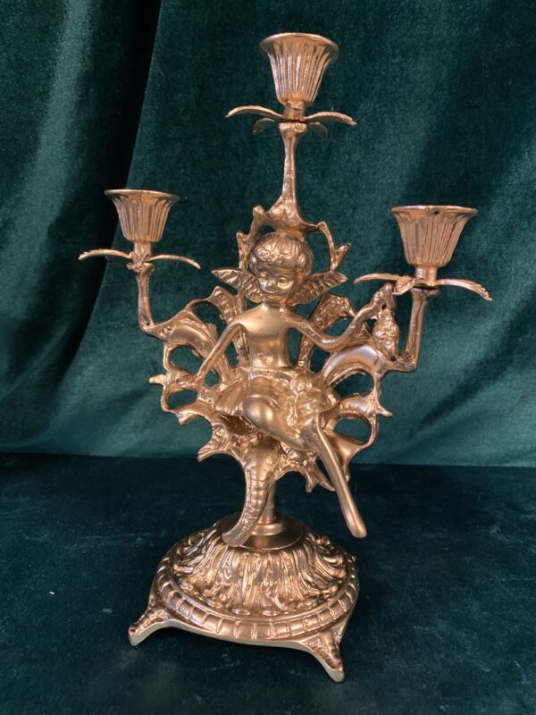 PAREJA DE ANTIGUOS CANDELABROS DE BRONCE TRES LUCES - Imagen 12