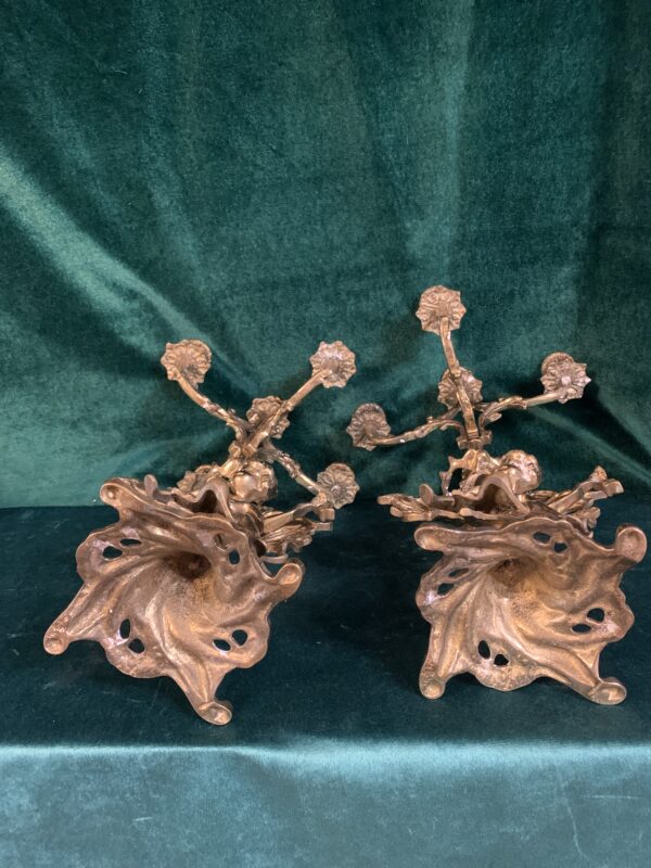 ANTIGUOS CANDELABROS FRANCESES EN BRONCE 5 VELAS - Imagen 6