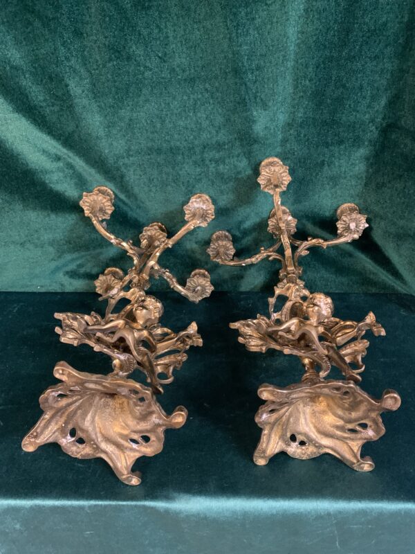 ANTIGUOS CANDELABROS FRANCESES EN BRONCE 5 VELAS - Imagen 7