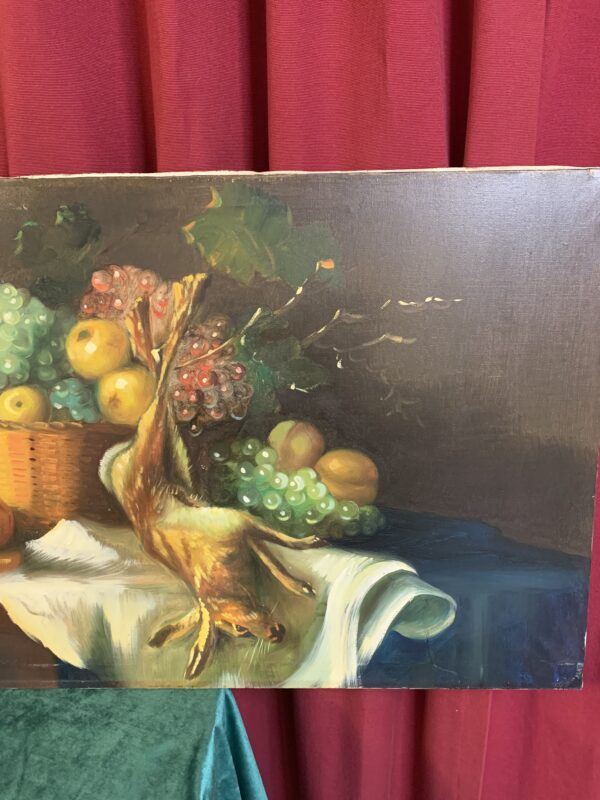 CUADRO; OLEO SOBRE LIENZO ANTIGUO 1939 BODEGON DE CAZA, GRAN TAMAÑO - Imagen 5