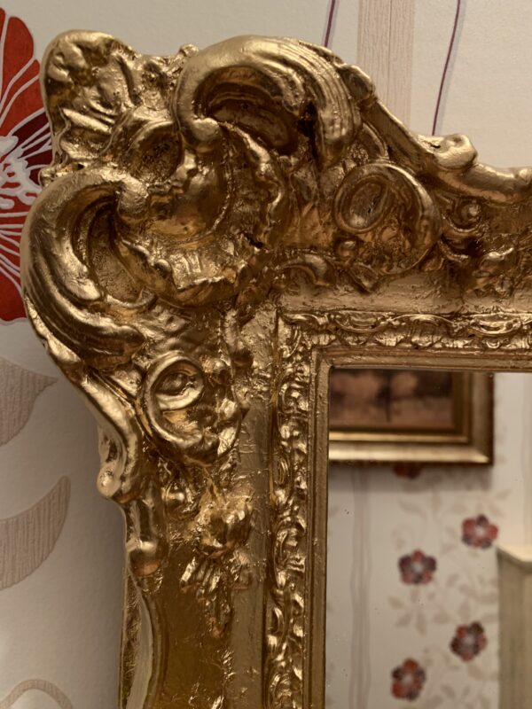 ESPEJO; ANTIGUO DE ESTILO ISABELINO S.XIX DECORADO EN ORO FINO - Imagen 5