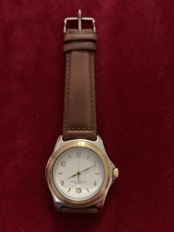RELOJ; «THERMIDOR» HOMBRE BISEL DORADO Y PULSERA DE CUERO - Imagen 3