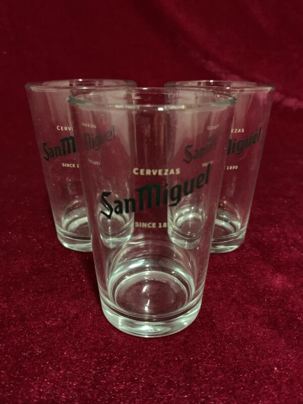 COPAS; LOTE 4 VASOS CORTO CERVEZA SAN MIGUEL VERDE AÑOS 90.
