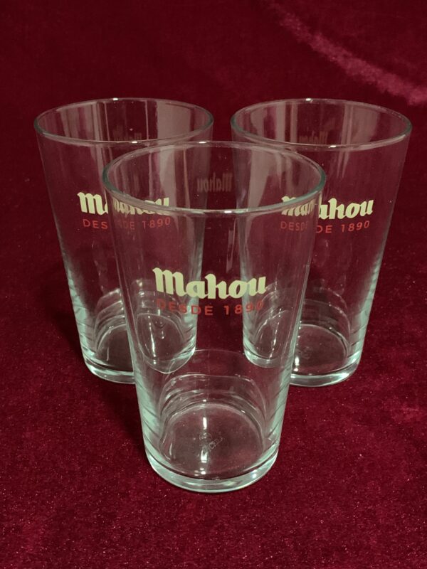 COPAS; LOTE 4 VASOS CORTO CERVEZA MAHOU AÑOS 90.