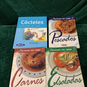 LIBROS; LOTE 4 LIBROS COCINAR EN CASA CARNES - PESCADOS - ENSALADAS - COCTELES