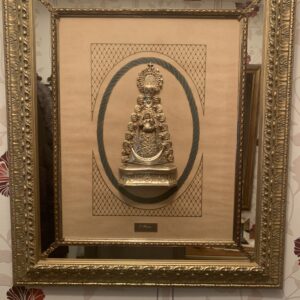 CUADRO DEVOCIONARIO DE LA VIRGEN DEL ROCIO CON DOBLE MARCO DE ESPEJO Y MADERA DECORADA
