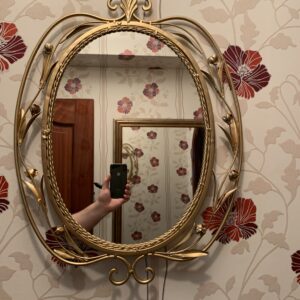 ESPEJOS; ESPEJO PREMIUN DE METAL DECORADO EN ORO VIEGO Y ELEMENTOS FLORALES.